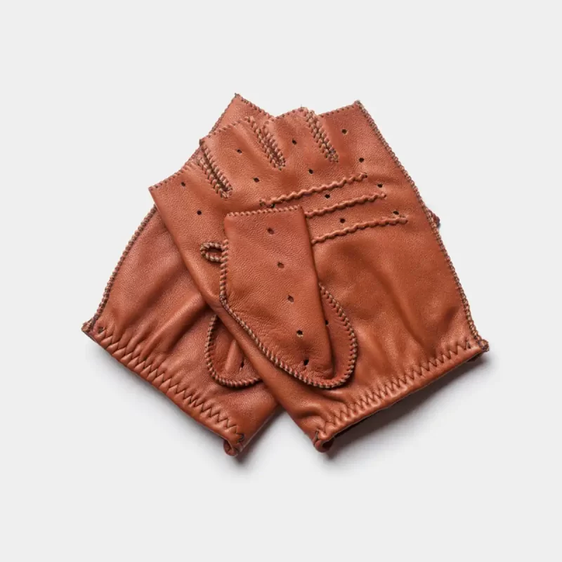 fingerless leather driving gloves brown