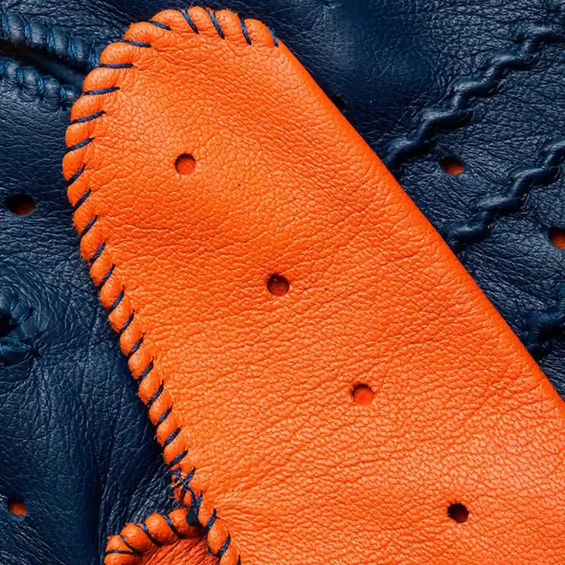 driving gloves blue and orange handcrafted in Spain