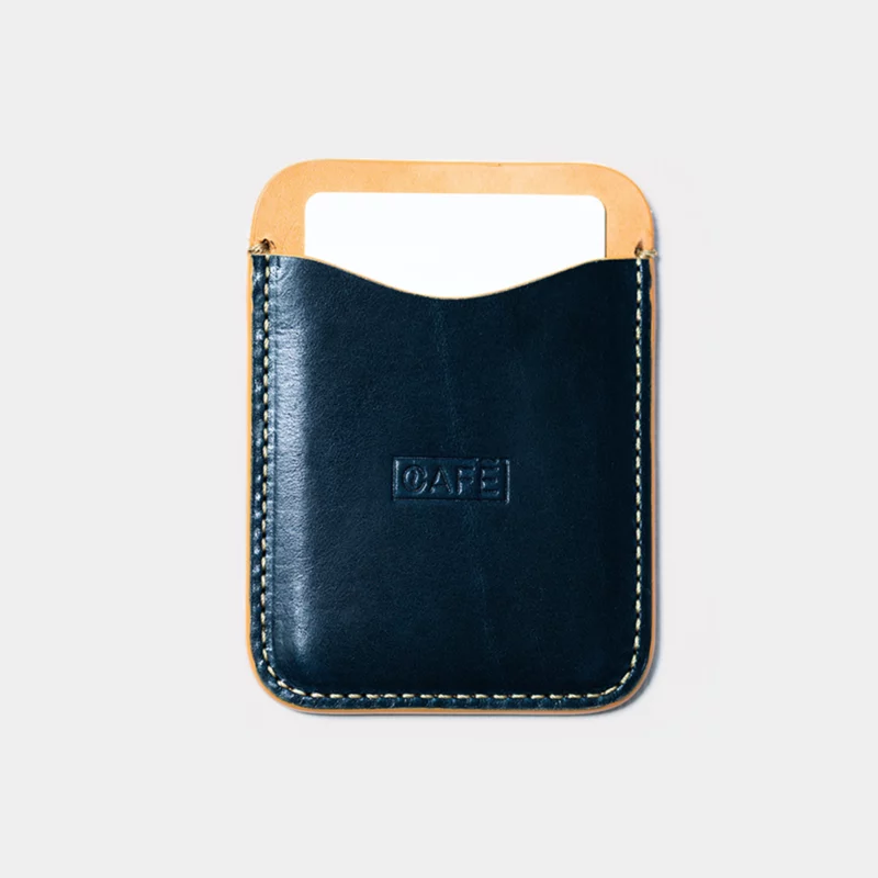 leather card holder ocean natural front card