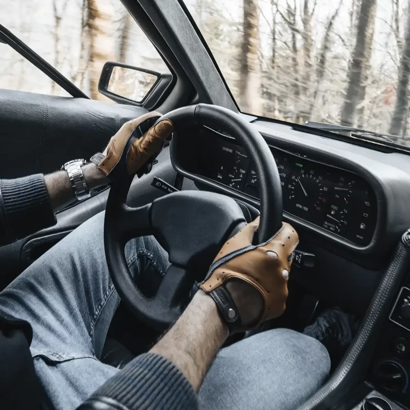 driving gloves blue and brown