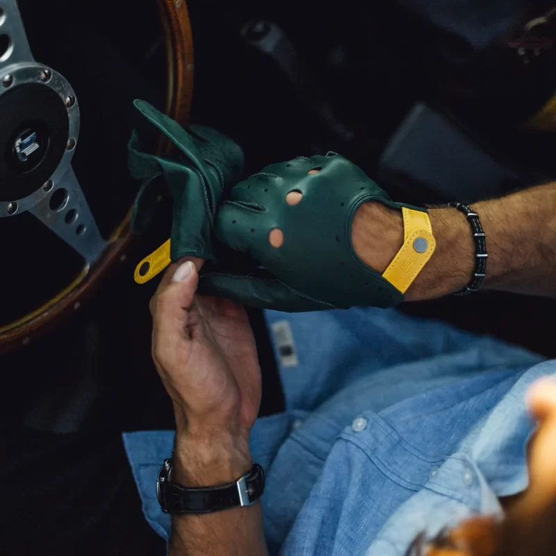 driving gloves green leather