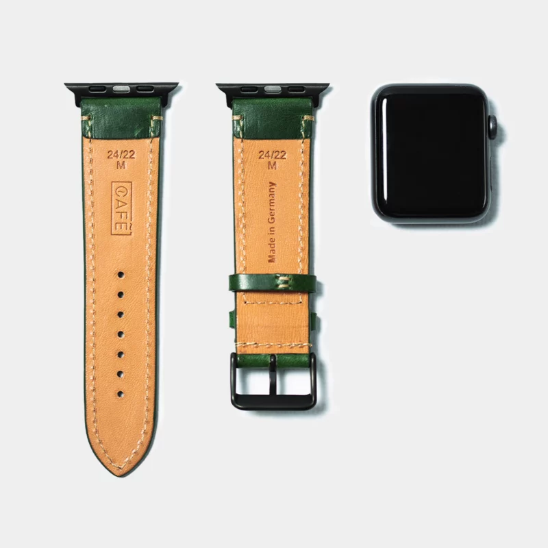 leather watch strap black steel in green