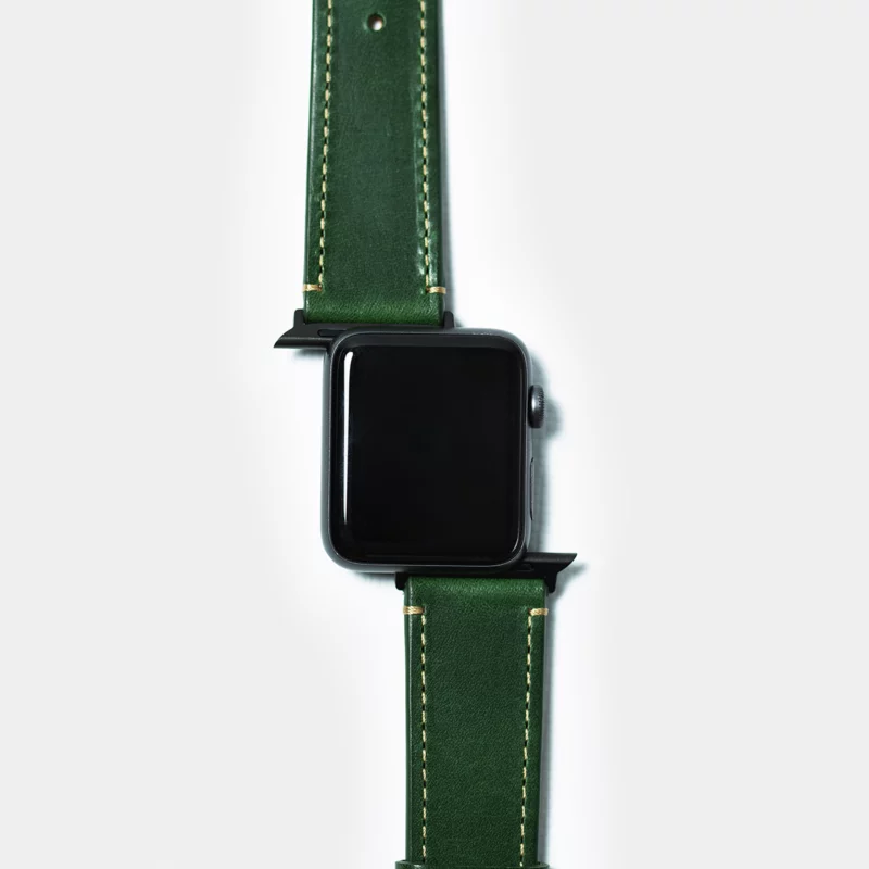 leather iwatch strap black steel in green