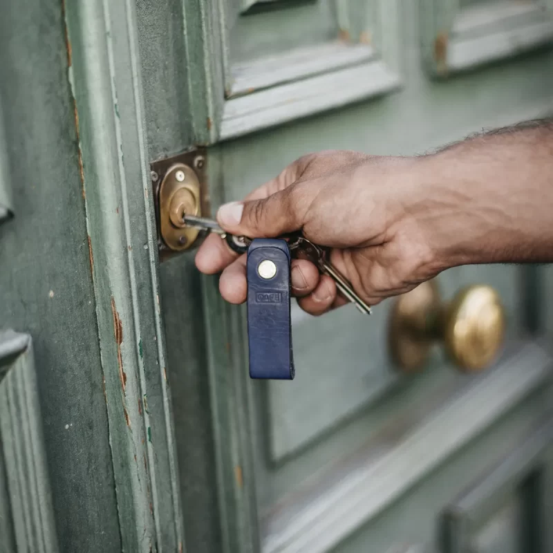 keychain leather blue